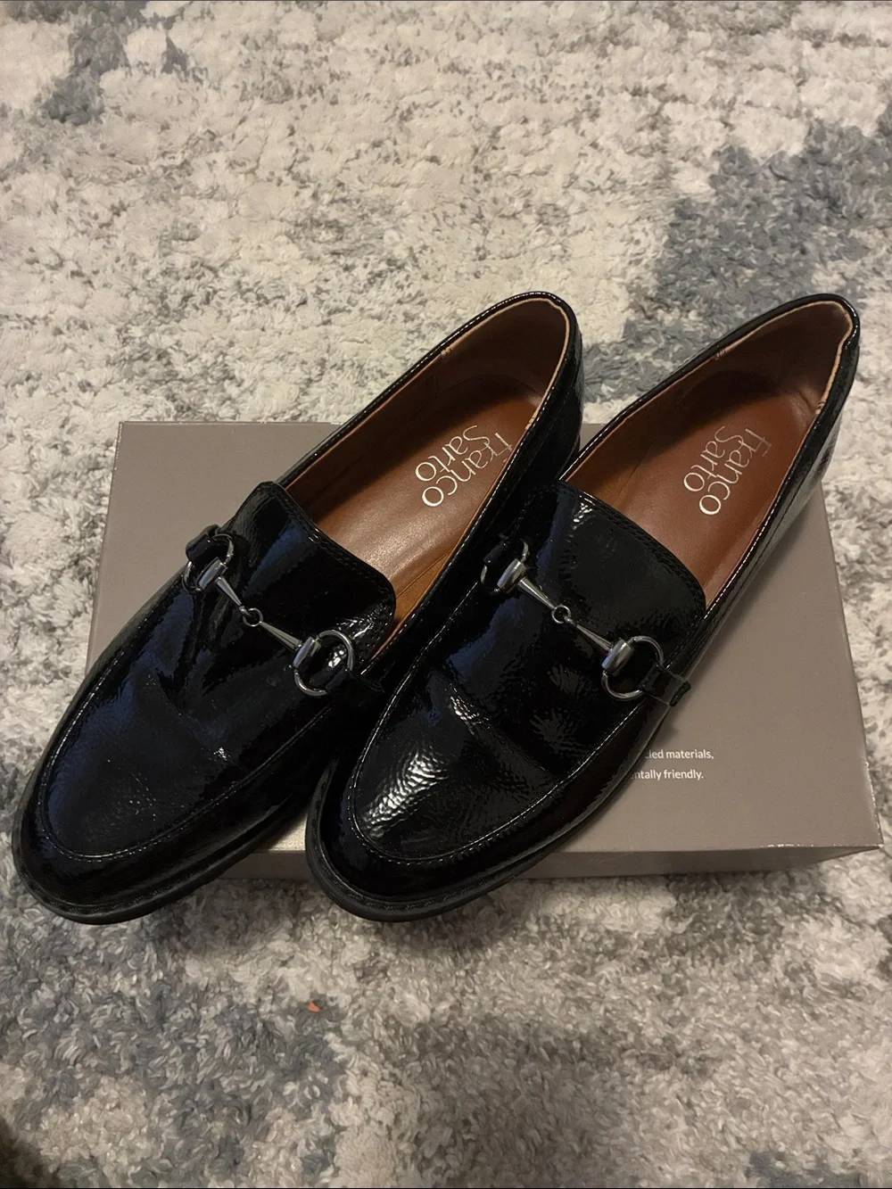 Franco Sarto Black Patent Lug Sole Loafers - Picture 4 of 12